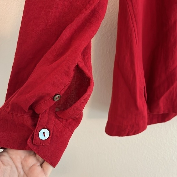 John Mark Wired Ruffled Collar Red Button Down Tunic Blouse Size Large - Picture 5 of 7
